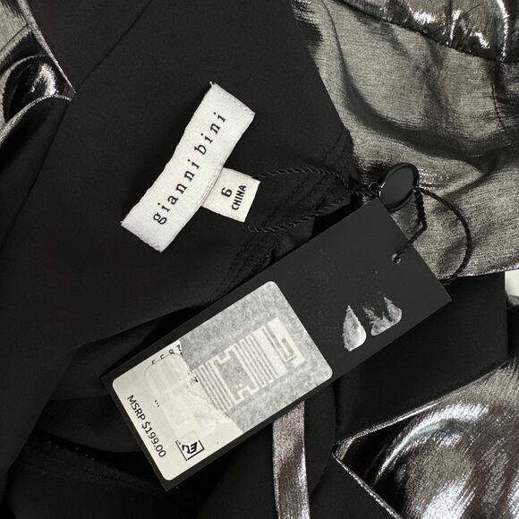 Gianni Bini Zella Metallic Plunging Long Sleeve Gown Slit Silver Formal US 6 NWT - Picture 7 of 15